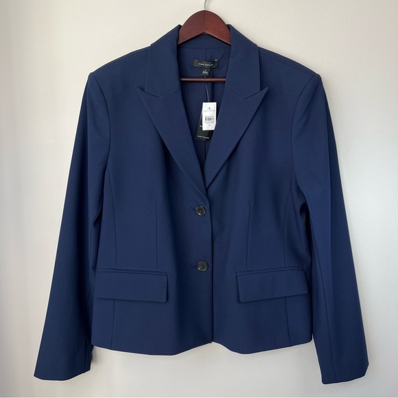 NWT Ann Taylor Womens 16 Navy The Shorter Two Button Blazer Bi-Stretch Academia - Picture 3 of 15
